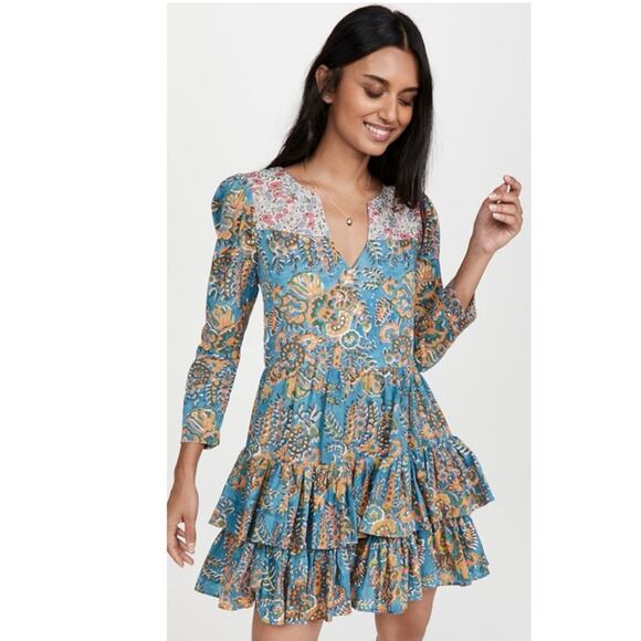 Alix of Bohemia Squash blossom Dress Size M Turqoise patchwork whimsical floral - Picture 11 of 13